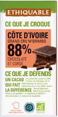 Chocolat noir 88% de cacao Cote d'Ivoire grand cru M'Brimbo
