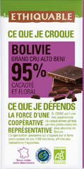 Chocolat noir 95% de cacao Bolivie grand cru Alto Beni