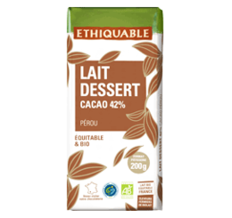 chocolat lait dessert ethiquable bio équitable 42%