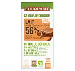 chocolat lait perou 56% bio equitable ethiquable