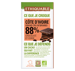 Chocolat noir 88% de cacao équitable bio Côte d'Ivoire