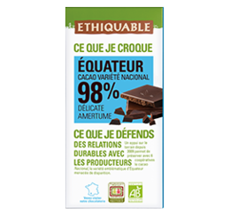 chocolat noir equateur 98% bio equitable ethiquable