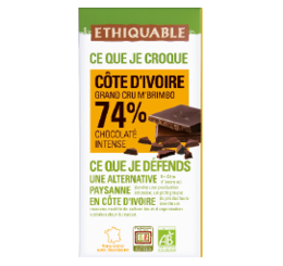 chocolat noir 74% de cacao équitable bio Côte d'Ivoireat