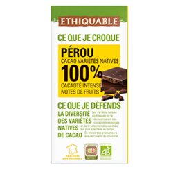 chocolat noir Pérou 100% bio equitable ethiquable