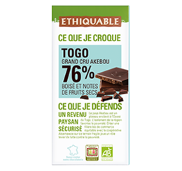 chocolat noir Togo 76% bio equitable ethiquable