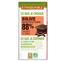 ETHIQUABLE CHOCOLAT BIO EQUITABLE noir bolivie 88%