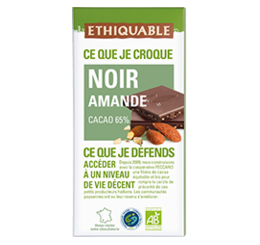 chocolat noir amande 65% de cacao équitable bio ethiquable