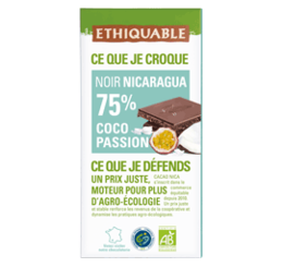 Chocolat noir 75% coco passion bio equitable ethiquable