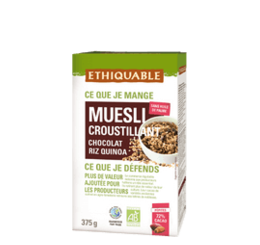 Muesli croustillant chocolat riz quinoa équitable et bio