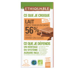 Chocolat au lait 56% de cacao Perou grand cru Cusco