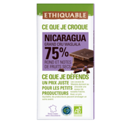 Chocolat noir 75% Nicaragua grand cru Waslala