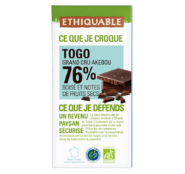 Chocolat noir 76% de cacao Togo grand cru Akebou