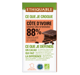 Chocolat noir 88% de cacao Cote d'Ivoire grand cru M'Brimbo
