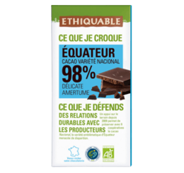 Chocolat noir 98% de cacao Equateur