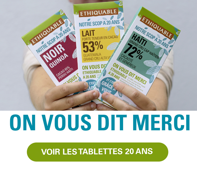 tablette chocolat ethiquable bio équitable 20 ans de la scop