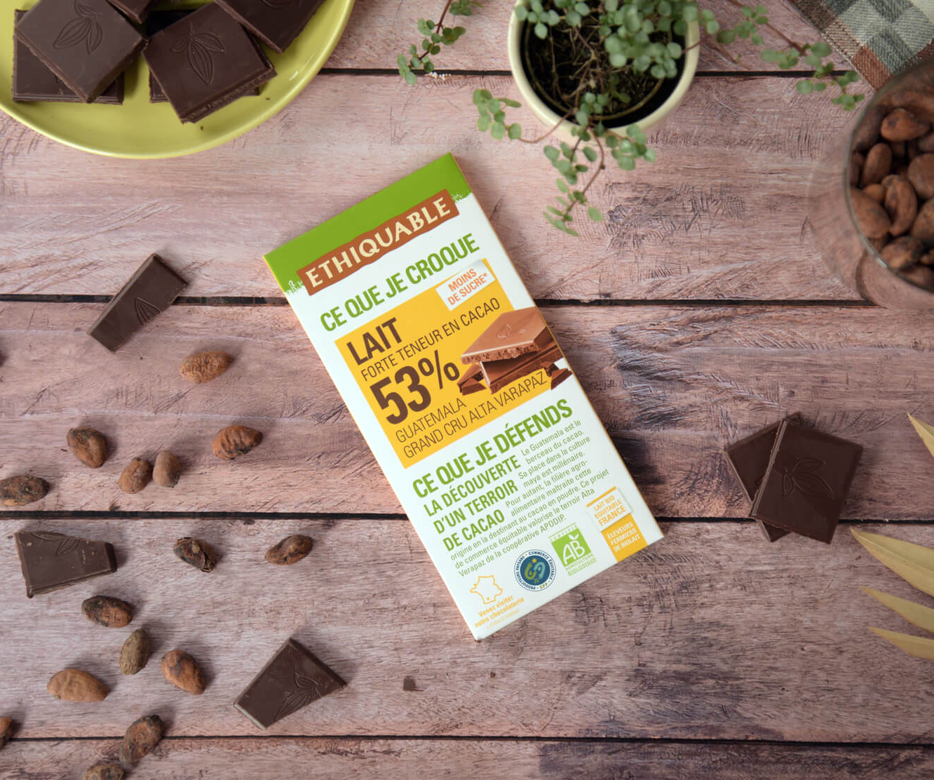 Chocolat au lait 53% de cacao Guatemala grand cru Alta Verapaz