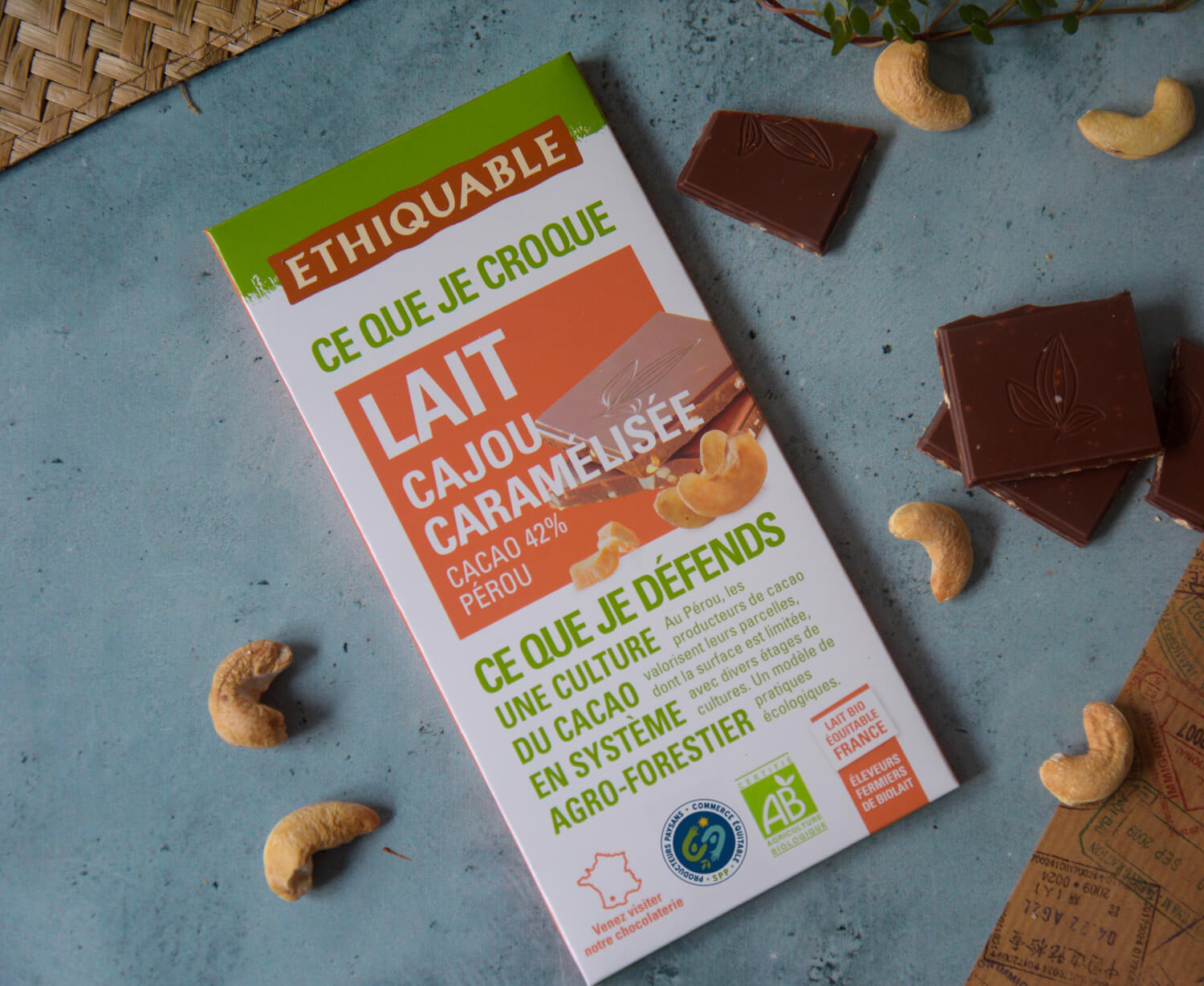 Tablette de Chocolat au lait cajou caramelisee