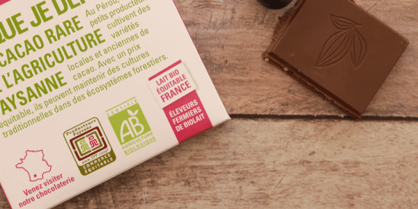 Tablette chocolat avec du lait équitable et bio en France