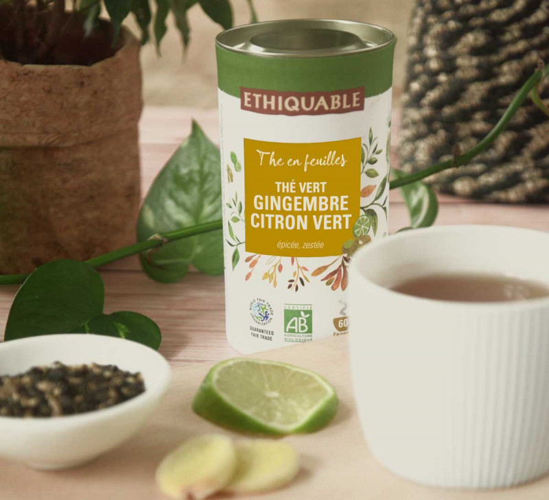 thé vrac en feuille vert gingembre citron vert ethquable équitable bio