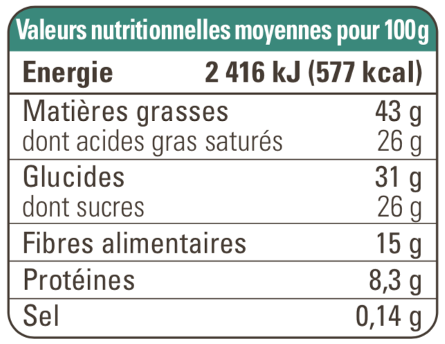 Valeurs nutritionnelles Chocolat noir 72% Haïti grand cru équitable et bio