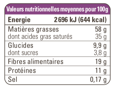 Valeurs nutritionnelles chocolat noir 95% de cacao Bolivie grand cru Alto Beni