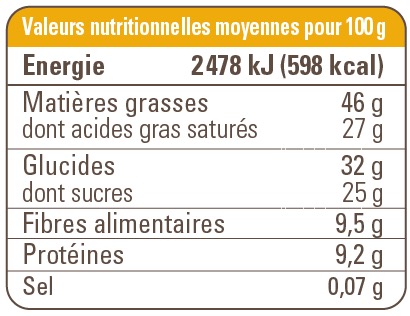 valeur nutritionnelle chocolat 74