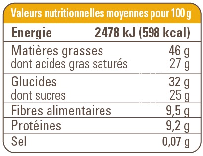 valeur nutritionnelle chocolat 74